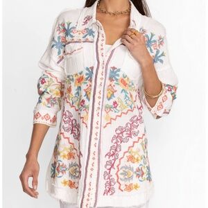 JOHNNY WAS BIYA  Large Toyah Embroidered Tunic Blouse Shirt NWT